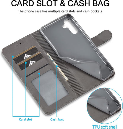 WAURZ Cover for Samsung Galaxy A54 5G, Case Cover Leather Book Wallet with Magnetic Card Holder Stand Protection Flip PU Leather Shockproof Case Cover for Samsung Galaxy A54 5G, Grey