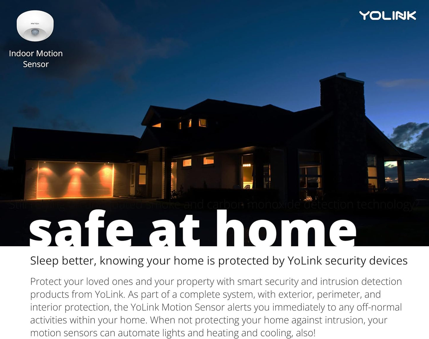 YoLink SpeakerHub & Two Motion Sensor Smart Home Starter Kit – Audio Hub Plays Tones/Sounds, Spoken Messages, LoRa-Powered ¼ Mile Range