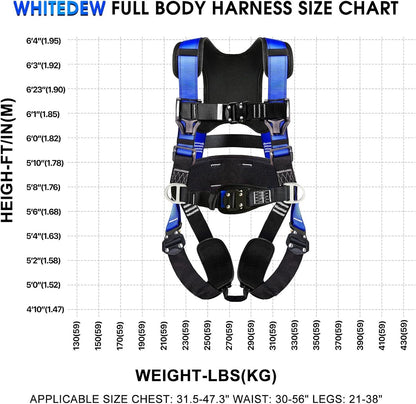 Fall Protection Premium Safety Harness with Shock Absorbing Lanyard, Roofing Constructio Harness, Vented & Padded Shoulder, Legs & Back - Upgrade 4 Quick Buckles (Blue)