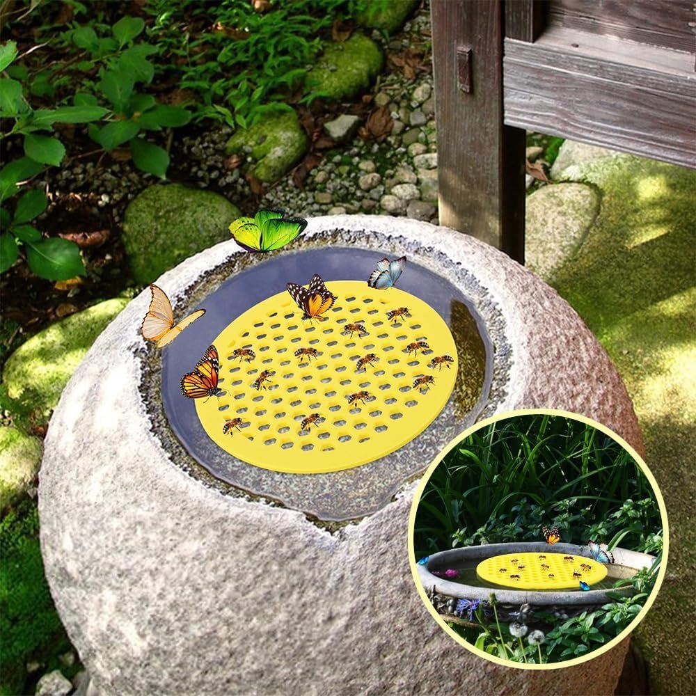 CAVLA 4 Pack Floating Bee Watering Station, 7.87 Inch Round EVA Foam Bee Feeder and Butterfly Drinking Station, Outdoor Garden Bee Bath for Feeding and Decor