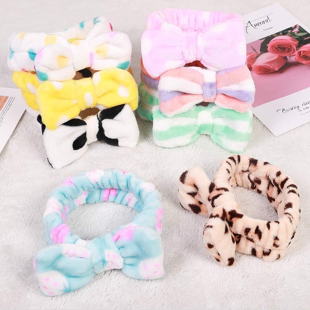 KECUCO 8 Pcs Spa Headband Soft Bow Hair Band Skincare Headbands for Washing Face Women Facial Makeup Headband Cute Head Wraps for Spa Shower Makeup Whasing Face (Multicolor A)