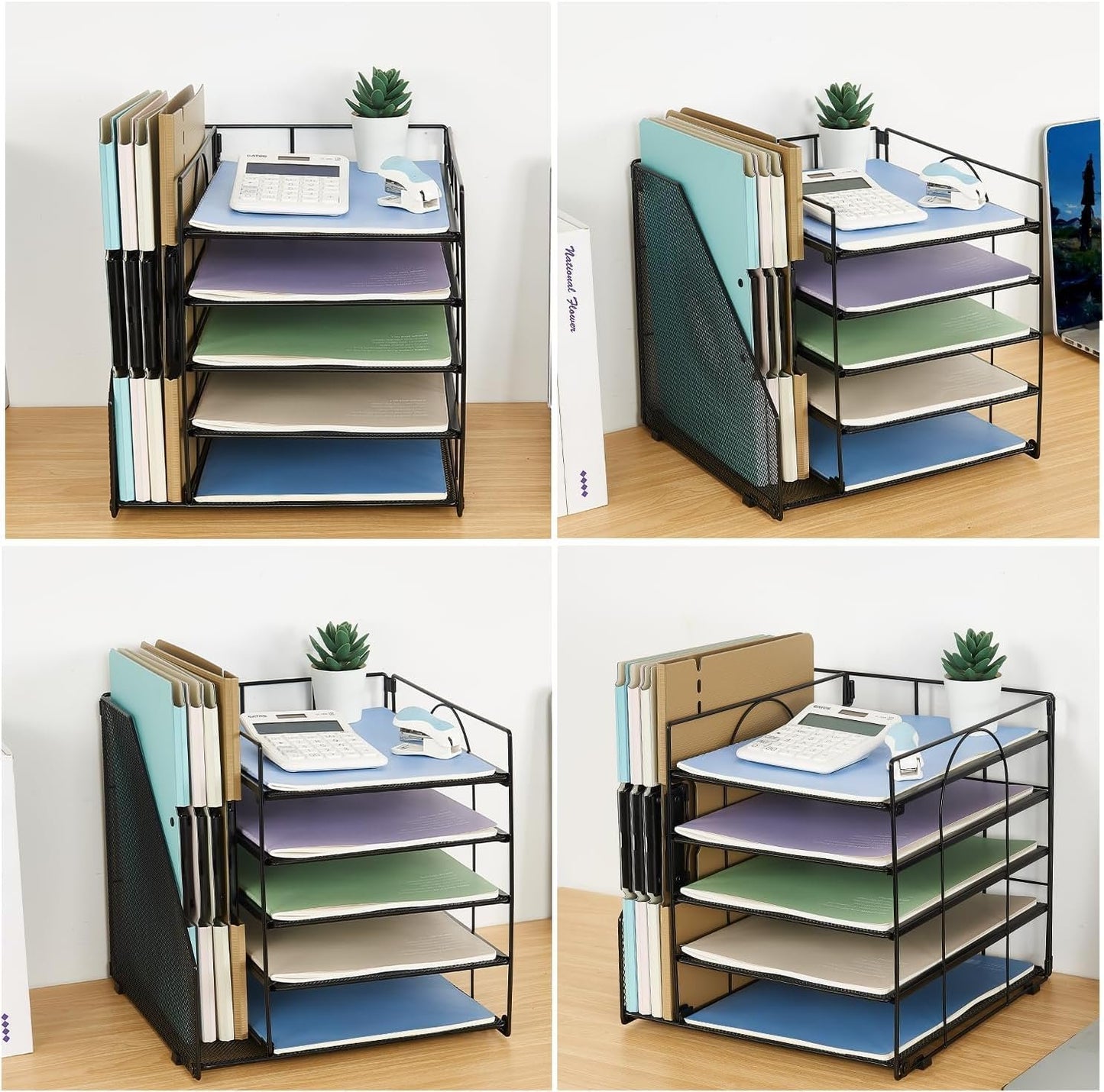 Gugsey Desk Organizer and Accessories, 5-Tier Paper Letter Tray with File Holder, Mesh Desktop File Organizers for School, Home, Office Supplies Organization and Storage (Black)