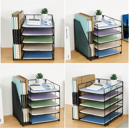 Gugsey Desk Organizer and Accessories, 5-Tier Paper Letter Tray with File Holder, Mesh Desktop File Organizers for School, Home, Office Supplies Organization and Storage (Black)
