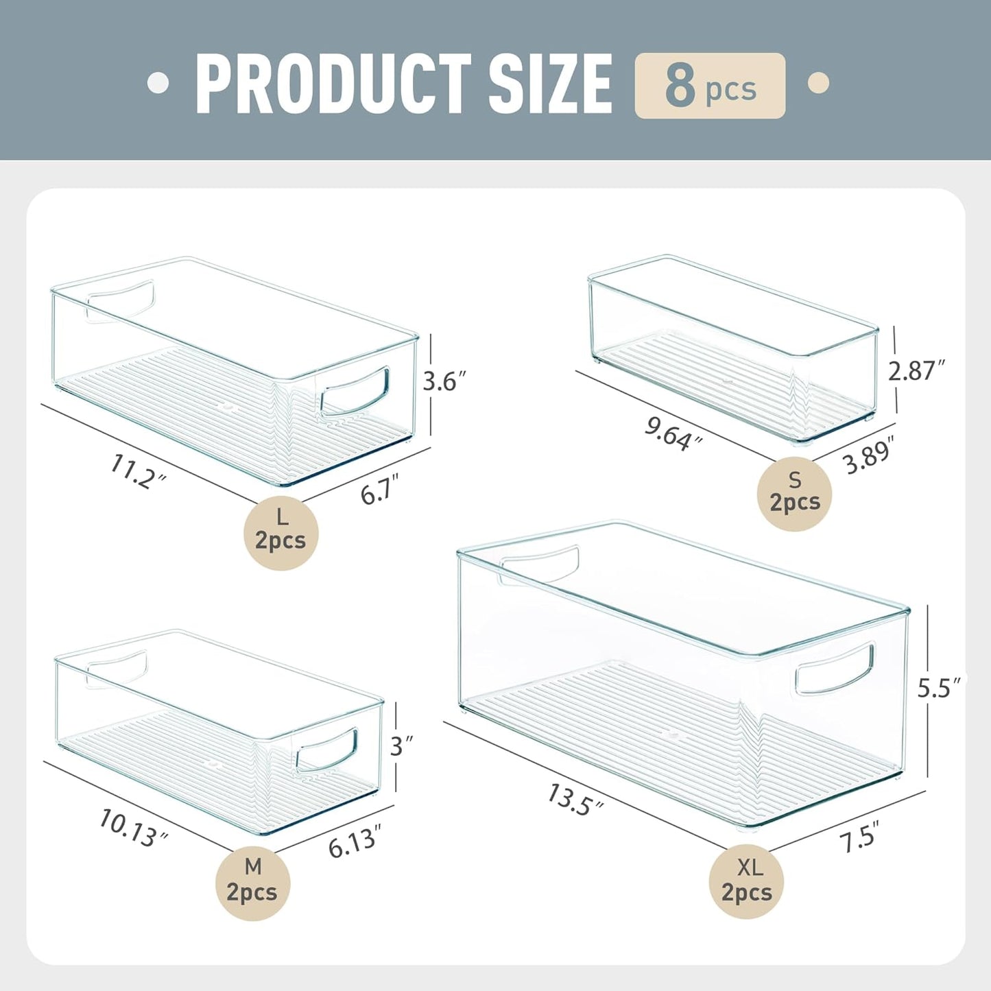 8 PACK Freezer Organizer Bins Clear Stackable Storage Bins with Side Handles for Fridge Organization and Storage Home Organization Must Haves