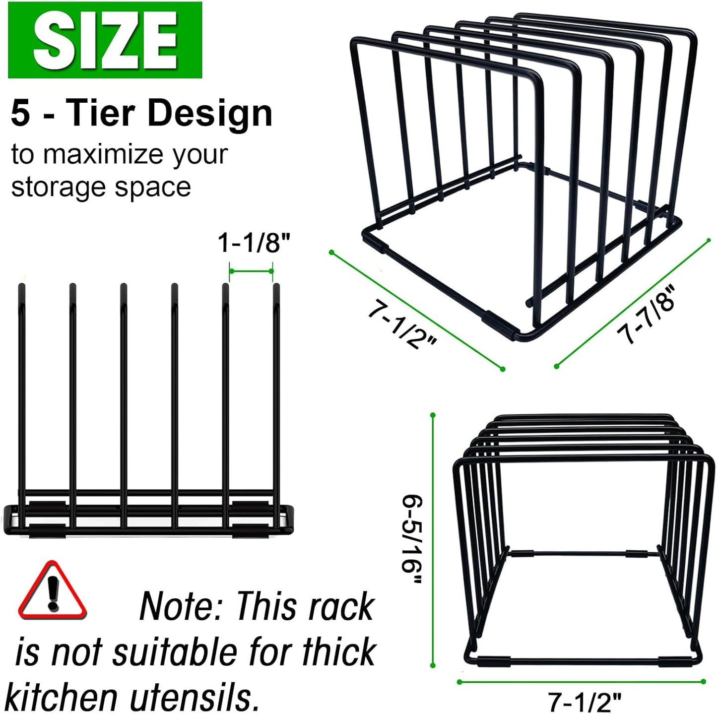 5-Tier Cutting Board Organizer Rack, Kitchen Storage & Organization Accessories for Cutting Boards, Baking Sheets, Trays, Space-Saving Kitchen Cabinet & Pantry Organizer, Rust-Resistant Metal