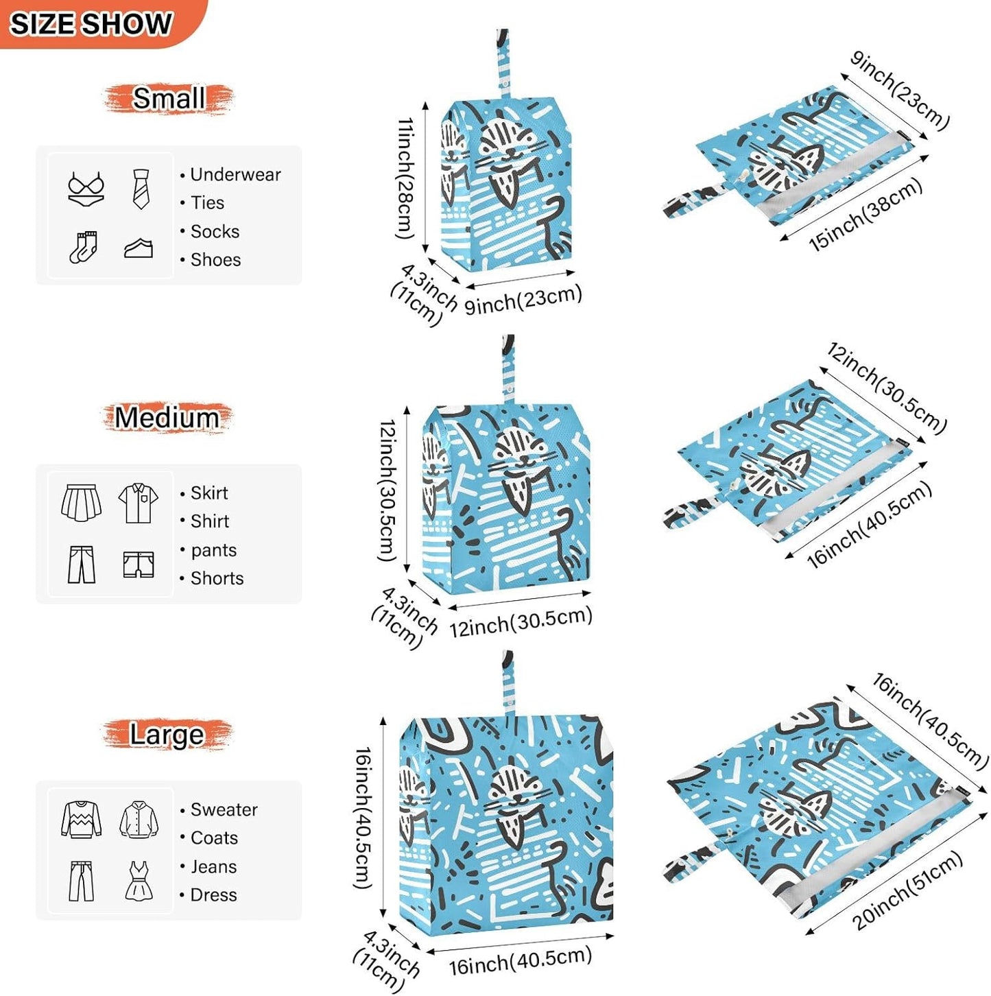 Abstract Cat 3pcs Travel Packing Storage Bags Reusable Bags For Clothes Travel Bags For Traveling Storage And Organization
