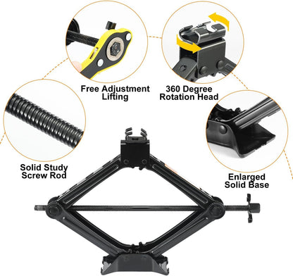 2 Tons (4409 lbs) Scissor Car Jack Kit, Universal Car Emergency Kit with Lug Wrench & Ratchet, Portable Tire Change Kit Perfect for Auto, SUV, MPV Tire Changes & Repairs, Heavy Duty Material