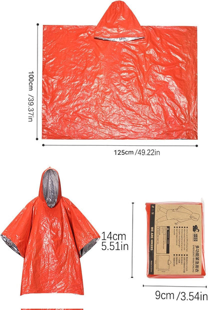 Davonpha Emergency Poncho with Mylar Lined Hood, Reflective, Thickened Double Sided, 90% Heat Retention, Orange, Ultralight Outdoor Survival Blanket for Men, Women, Adults, Camping, Hiking