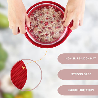 Rosecin Pro Chicken Shredder Tool Twist with Anti Slip Mat Tong and Brush, Meat Shredder, Kitchen Tools & Gadgets, Suitable for Pork Beef Chicken, Ergonomic Handle, BPA Free, Dishwasher Safe (Red)