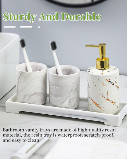 TRMFUSA Marble Resin Bathroom Vanity Tray, 11" x 4" Rectangle, White, Organizer Tray for Soap Dispenser, Perfume, Jewelry, Toilet Tank, Kitchen Sink