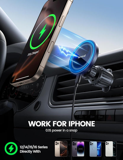 Lamicall 15W Wireless Car Mount Charger - [3-in-1 Upgraded Intelligent Chip] 360° Wireless Car Phone Holder Charger Vent Dashboard Magnetic Car Charger for iPhone 16 Pro Max Black
