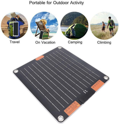 Solar Power Bank, 10W USB Solar Panel Phone Charger Dual Type C Ports 5V2A Output Monocrystalline Solar Panel Charger with Suction Cups for Phones, Power Banks, Tablets