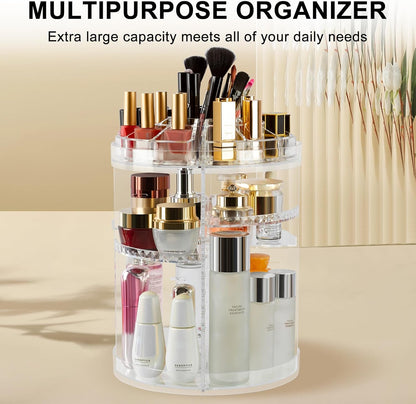 AMEITECH Makeup Organizer, 360 Degree Adjustable Jewelry and Cosmetic Showcase, 8 Layers Make Up Storage Box – Crystal Clear