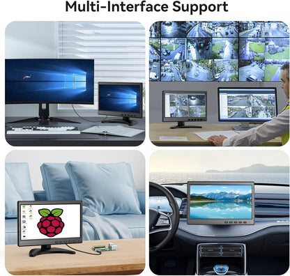 10.1 inch Monitor, 1024x600 LCD IPS Monitor 10 inch Security CCTV Display with HDMI, VGA, BNC, RCA Interfaces for Home, Office, Warehouse Surveillance