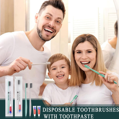 Disposable Toothbrushes with Toothpaste,100 Pack Bulk Toothbrushes Individually Wrapped Travel Toothbrush and Toothpaste Kit for Homeless,Nursing Home,Hotel,Charity(Apricot+Green)