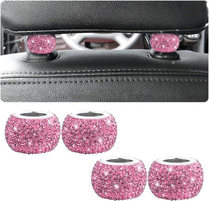 TSUGAMI Car Bling Headrest Collars, 4 Pcs Car Head Rest Collars Rings Decoration, Rhinestone Crystal Diamond Interior Accessories for Auto Head Rest, Crystal Charms for Car SUV Truck (Pink)