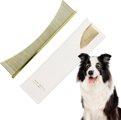 Flea Comb, Cat Grooming Brush, Professional Pet Dematting Tool, Tear Stain and Sensitive Skin Care, for Puppy Daily Brushing Routine, 16,6 x 3,5 x 0,1 cm Silver Gold