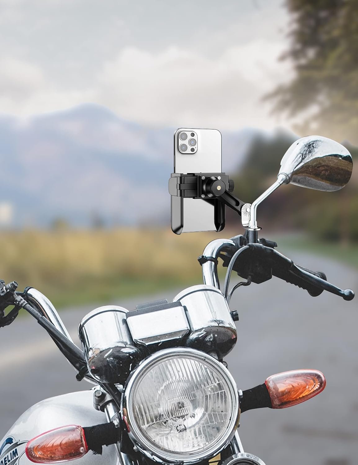 Grefay Motorcycle Phone Holder 1S Quick Release Mobile Phone Holder Anti Shake Mirror for 3.5-7.0 Inch Smartphone 360° Rotatable
