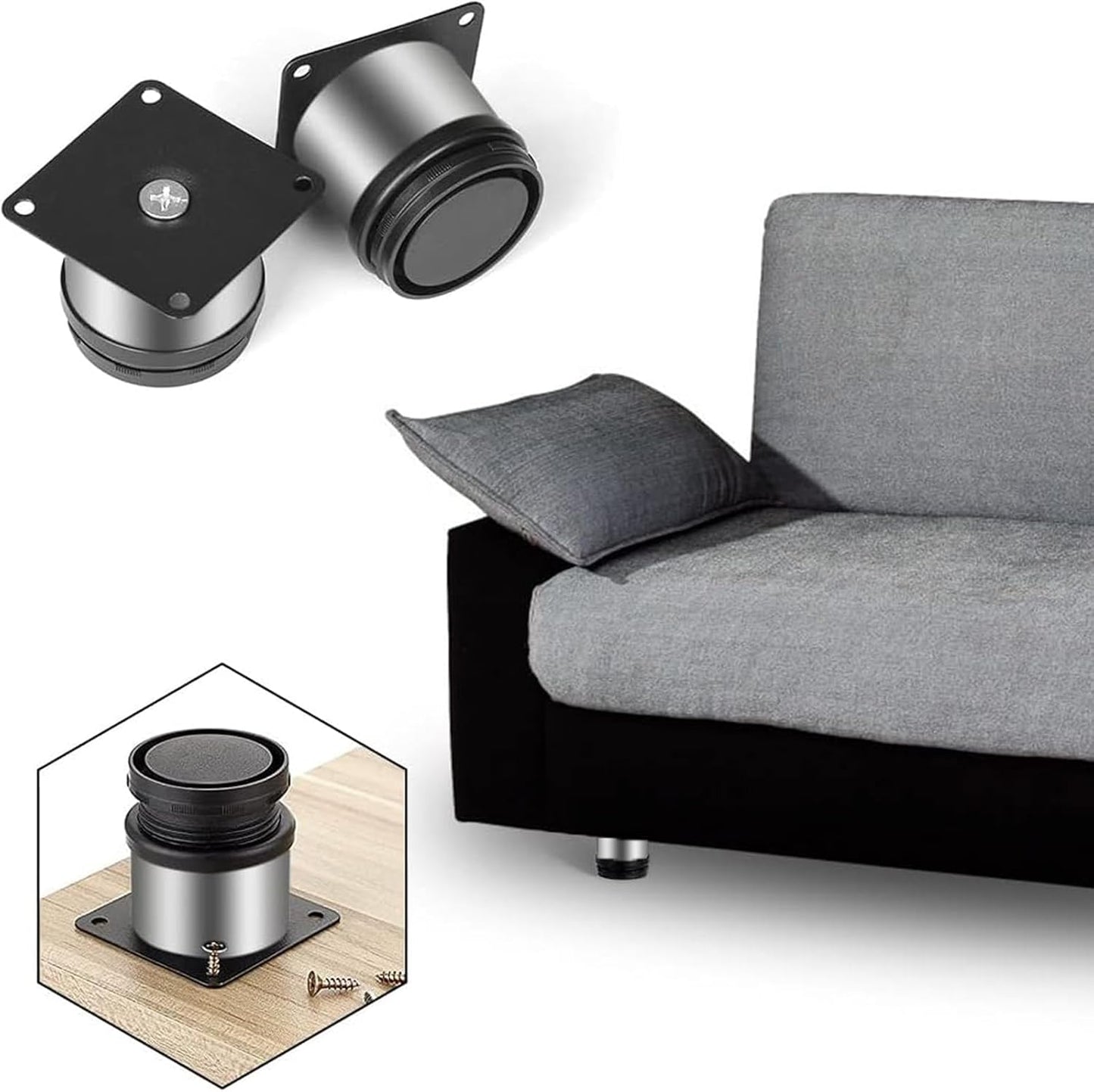 ASelected 8 Pieces Adjustable Furniture Feet 5 cm, Diameter 50 mm Pieces Adjustable Legs 0-15 mm Metal Base Feet Round Legs for Furniture, Paws Cabinet, Sofa, Table, Bed - Silver