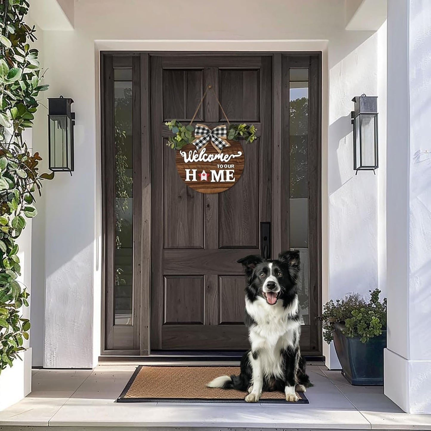 FIIJRR Interchangeable Welcome Sign for Front Door with 12 Changeable Icons,Rustic Wooden Wreaths for Home/Wall/Porch/Farmhouse Decor,All Seasons Holiday Halloween (Brown)