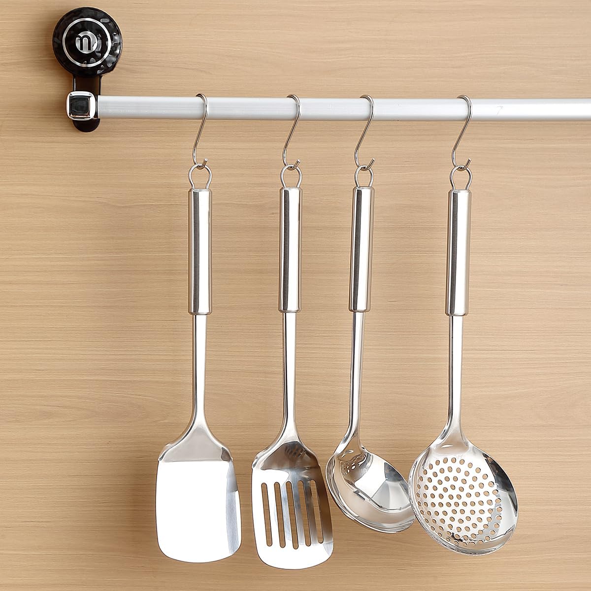 ReaNea Stainless Steel Cooking Utensils Set 4 Pieces, Kitchen Tools Set Include Metal Spatula Set, Kitchen Skimmer, Soup Ladle, Kitchen Gadgets Essentials New Home Must Have