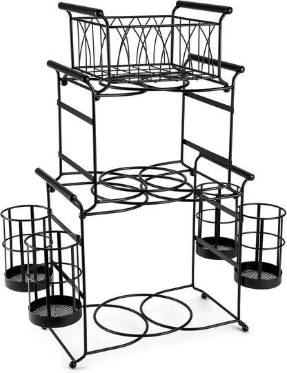 Sorbus Buffet Caddy — 7-Piece Stackable Set Includes Plate, Napkin, and Silverware Holder, 3-Tier Detachable Tabletop Organizer — Ideal for Kitchen, Dining, Entertaining, Parties,Thanksgiving (Black)
