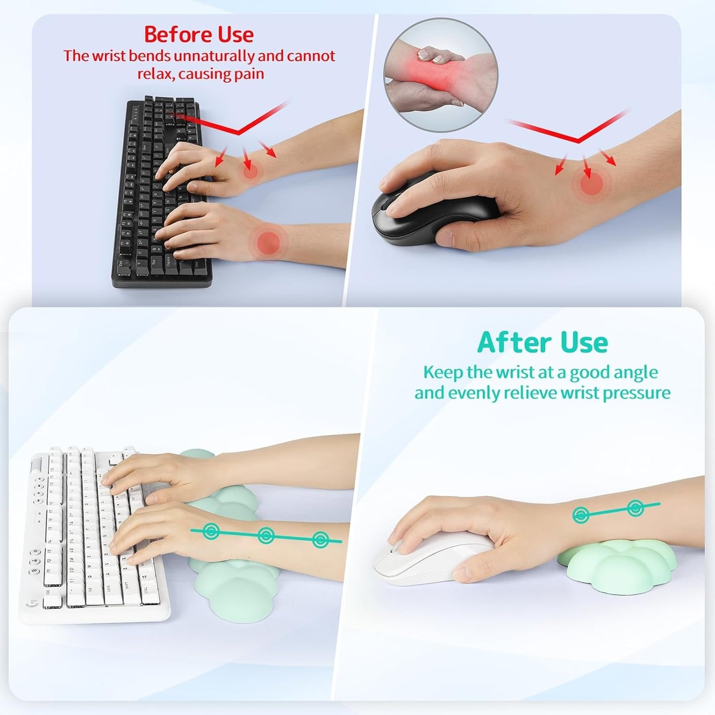 Sushret Cloud Wrist Rest Keyboard, Cloud Palm Rest Set with PU Leather Memory Foam, Cute Keyboard Rest for Wrist Support and Arm Rest, Desk Cloud Wrist Pad for PC/Gaming/Laptop/Computer-Light Green