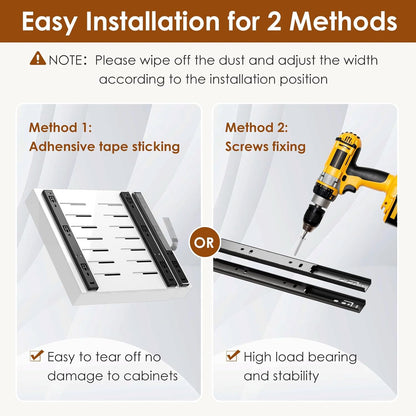 1 Pack Expandable Pull Out Cabinet Organizer 21" Deep, Adjustable Width 12.6"-20.5", No Drill Adhesive with Triple Track Rails, Heavy Duty Slide Out Drawers for Kitchen, Pantry, Cabinets,White