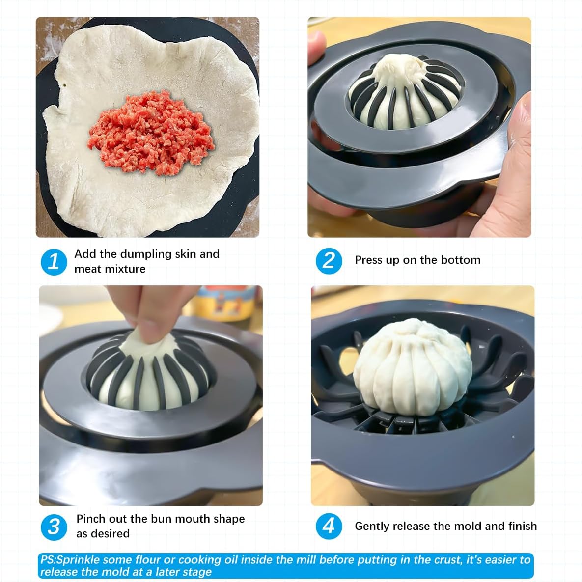 Baozi Maker Machine,6.57" Dumpling Momo Maker Mold Plastic Kitchen Gadget Tool Homemade Bao Buns Preparation Culinary Exploration Ease of Use Cleaning