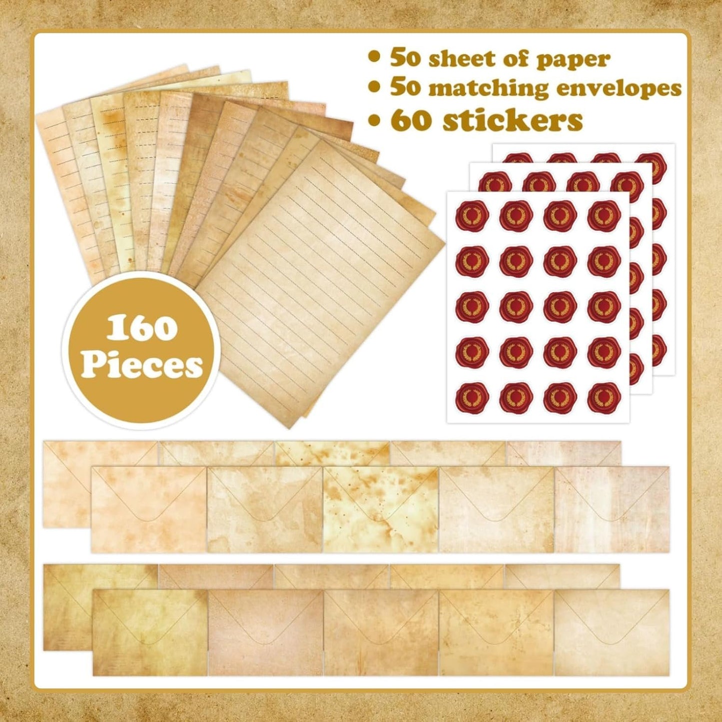 EWEIS Vintage Stationery Writing Set, 50 Pcs Letter Writing Paper with Matching Envelopes, Elegant Writing Letter Set for Enhance Friendship,Writing Paper Stationary for Pen Pals