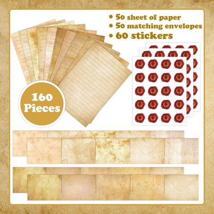 EWEIS Vintage Stationery Writing Set, 50 Pcs Letter Writing Paper with Matching Envelopes, Elegant Writing Letter Set for Enhance Friendship,Writing Paper Stationary for Pen Pals