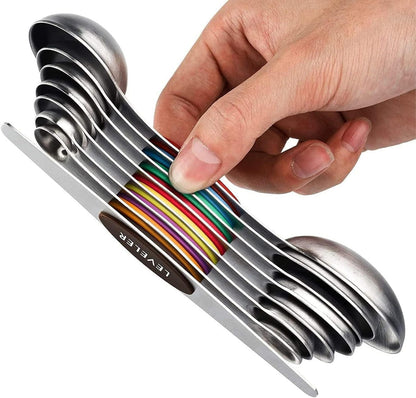 7-Piece Stainless Steel Magnetic Measuring Spoons Set with Leveler (7-Piece Stainless Steel Magnetic Measuring Spoons Set with Leveler-Colorful)