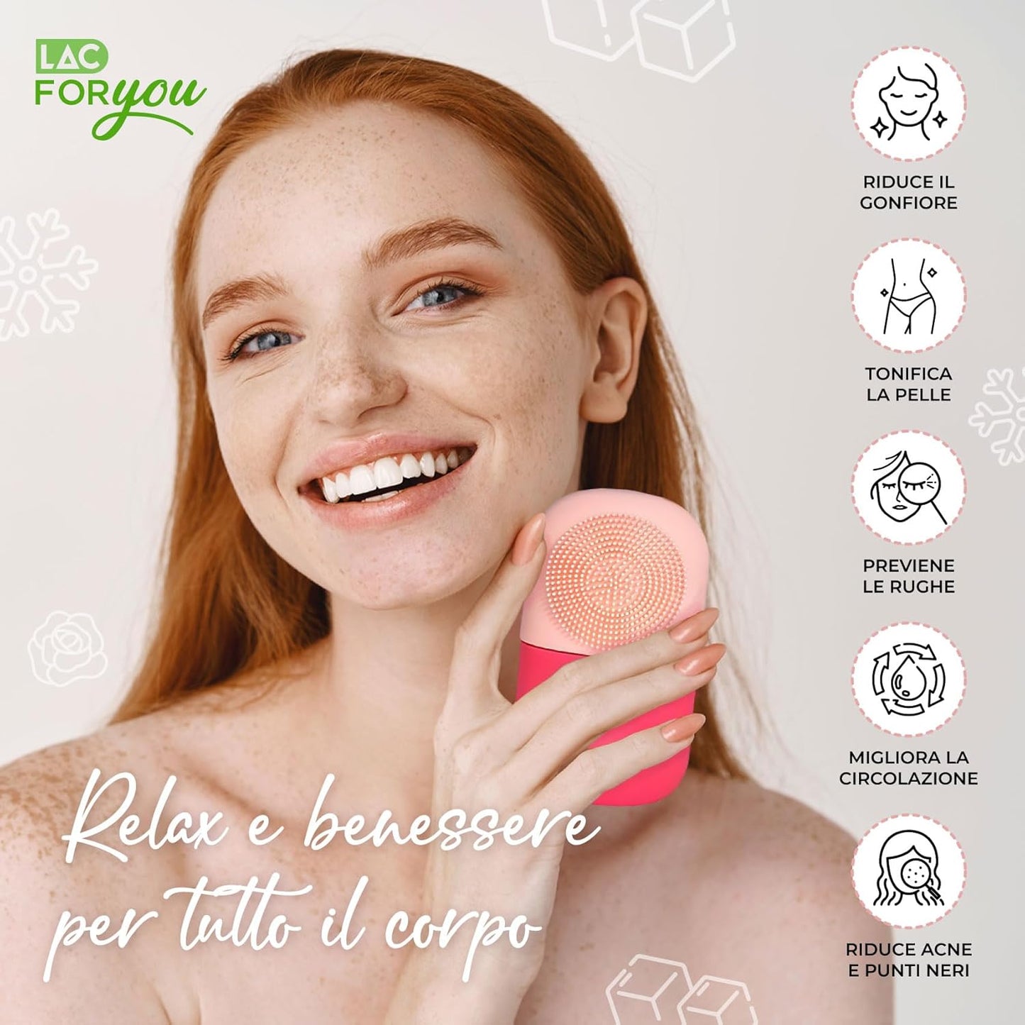 LAC FOR YOU Ice Roller Face – Ice Roller + Face Cleaning Brush – Skincare Accessories to Reduce Swelling and Shrink Pores