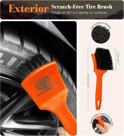 7PCS Motorcycle Cleaning Kit, 2-Size Bendable Wheel Brush, Tire and Chain Brush, Detailing Brush, Microfiber Towel and Car Wash Mitt for Car Wheels Motorcycle Dirt Bike Detailing Wash Kit