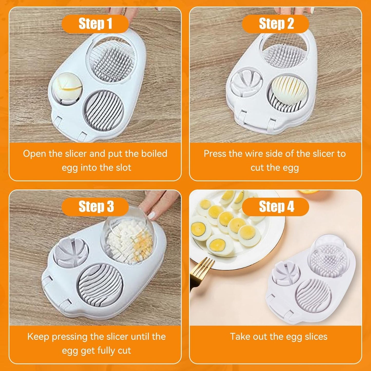 3 in 1 Egg Slicer for Hard Boiled Eggs, Portable Multifunctional Egg Cutter with Stainless Steel Wire, Food Evenly Slice Dice Chop Grape Strawberry Banana Tomato Mushroom for Kitchen Chopper Tool