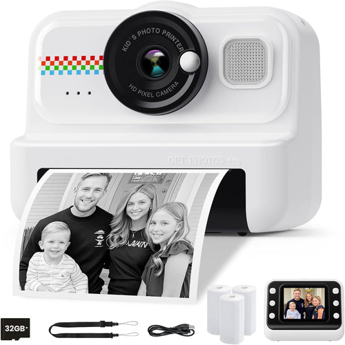 HiMont Kids Instant Camera HD / 1080P Kids Instant Camera with 32GB Card and 3 Rolls of Printing Paper, Kids Gift for Girls Boys 3-14