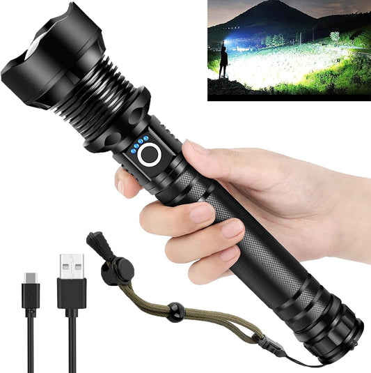 Rechargeable LED Flashlights, 990000 High Lumens Super Bright Flashlight, Tactical XHP90 with 5 Modes, Zoomable, Military Grade Waterproof Flashlights for Emergencies, Camping