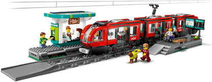 LEGO® City Downtown Tram and Station 60423 Playset for Tramcar and Toy Train Fans Aged 7 Plus, Christmas Toy for Kids, 6 Minifigures and a Guide Dog Figure for Role Play