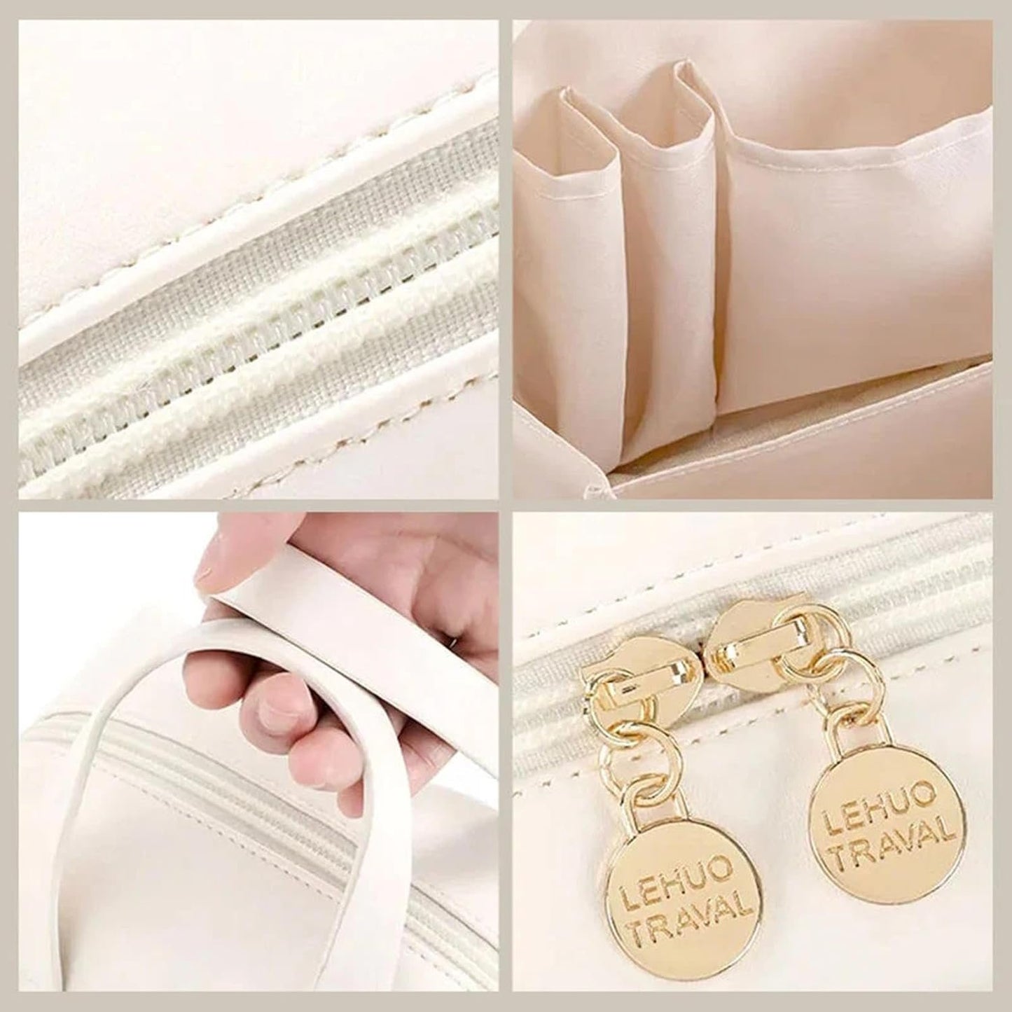 Leather Toiletry Bag - PU Leather Hanging Organizer Travel Shaving Bag | Water Resistant Makeup Cosmetic Bag Travel Organizer Portable Travel Toiletries Organizer Hygiene Bag, White, Siehe