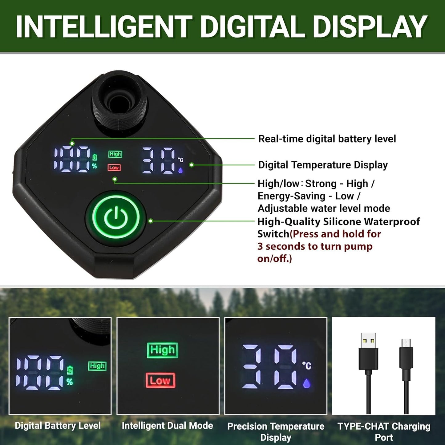 Brarvagur Upgrade Portable Camping Shower, 6000mAh Rechargeable Electric Shower Pump with Intelligent Digital Display Multiple Spray Modes Filtered Shower Head with Handheld for Hiking, Travel Black