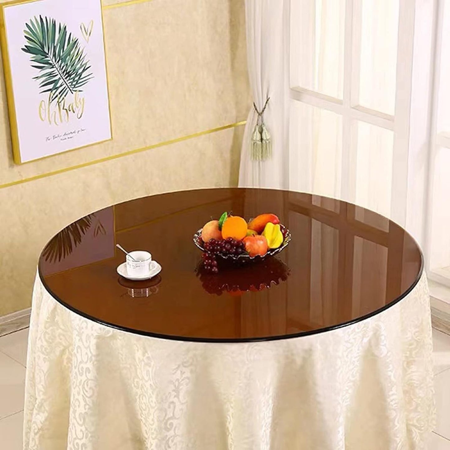 Tempered Glass Patio Table Top Transparent Black/Brown Round 40/50/60/80cm Ideal for Kitchen Dining or Coffee Table Rounded Edge Design