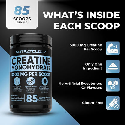 Creatine Monohydrate Powder 425g - For Increased Muscle Growth & Performance - Pre-workout Muscle Builder - Supports Athletic Performance - Creatine Powder for Workouts - 85 Servings
