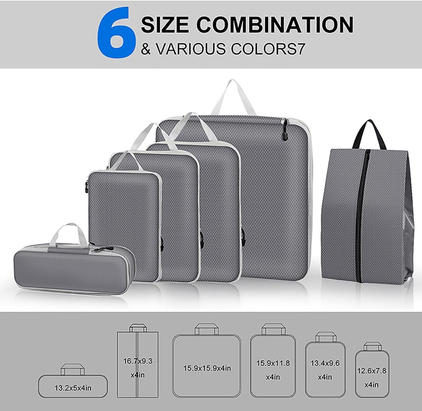 Packing Cubes 6PCS Compression Packing Cubes Extensible Organizer Bags for Travel Suitcase Luggage Organization Organiser Set Travel Luggage Packing for Travel or Home Storage Black