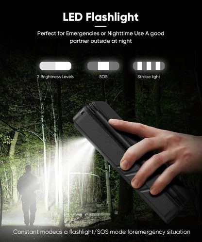 Solar-Charger-Power-Bank - 38800mAh with Dual 5V3.1A Outputs 10W Qi Wireless Charger Waterproof Built-in 4 Solar Panel and Bright Flashlights