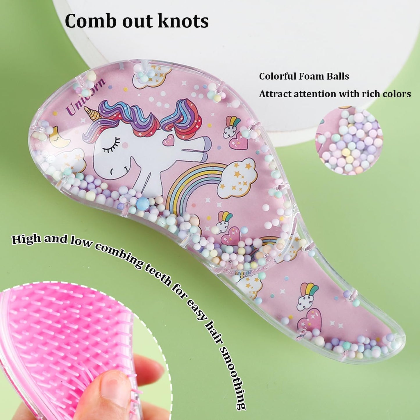 Shoyisenka 3 Pcs Cute Pink Unicorn Comb & Brush Set for Girls, Toddlers & Kids, Gentle Hairstyling Accessories for Straight, Curly & Thick Hair, All Purpose Hair Care Gift Set