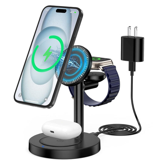 3-in-1 Fast Wireless Charger Station for Apple Devices Magsafe Charger Compatible with iPhone 16-12 Apple Watch and AirPods 15W Fast Charging Station, Magnetic Charging Station