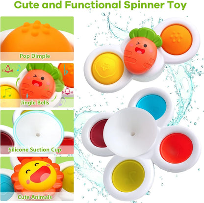 Suction Cup Spinner Toys for Baby, Baby Toys Sensory Toys Learning Toys for Toddlers 1-3, Baby Bath Toys for Babies 12-18 Months, 1 2 3 Year Old Girl Boy Gifts Idea (3 Pcs)