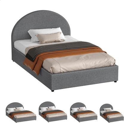 ALFORDSON Single Size Bed Frame with Padded Headboard, Gas Lift Bed Frame with Storage, Grey Fabric