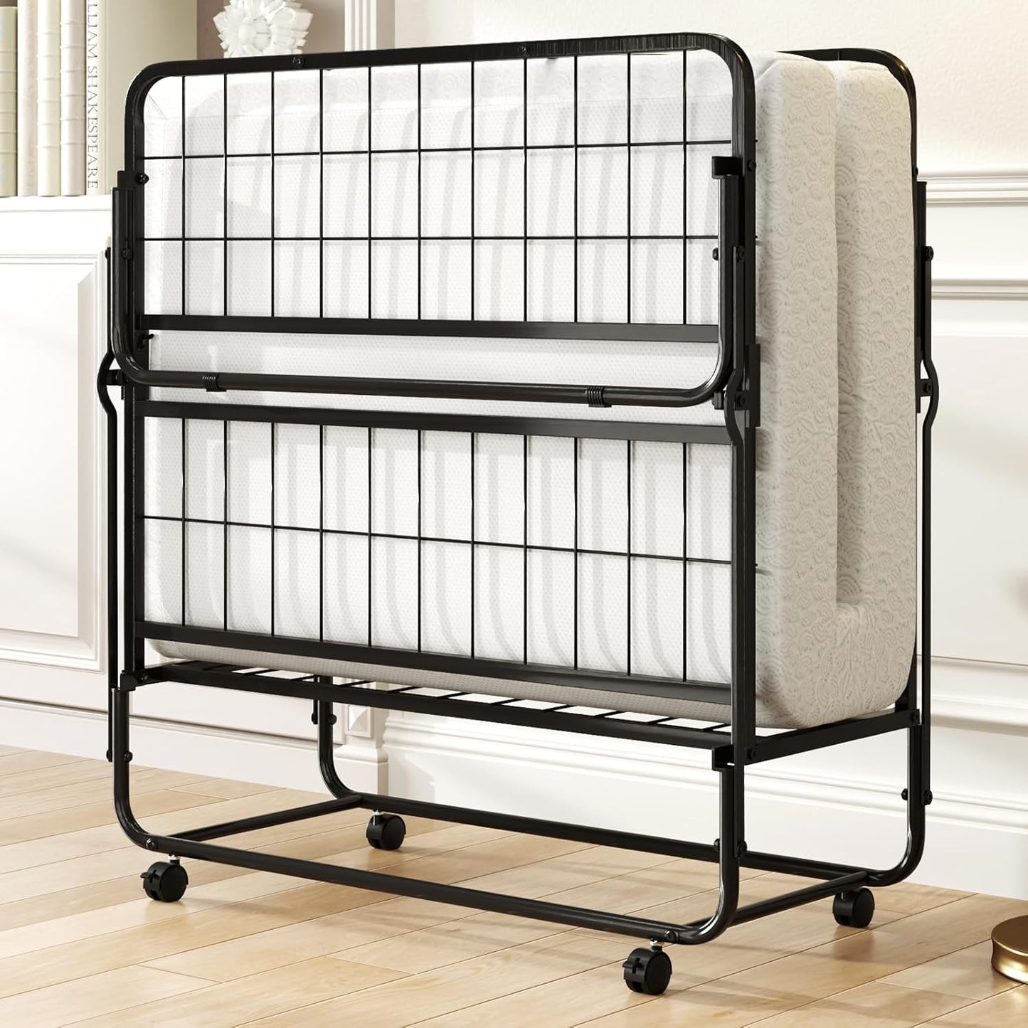 Giantex Twin Size Folding Bed, Rollaway Guest Bed with Memory Foam Mattress & Heavy-Duty Metal Frame, Portable Sleeper Bed with Lockable Wheels for Guest Room, Apartment