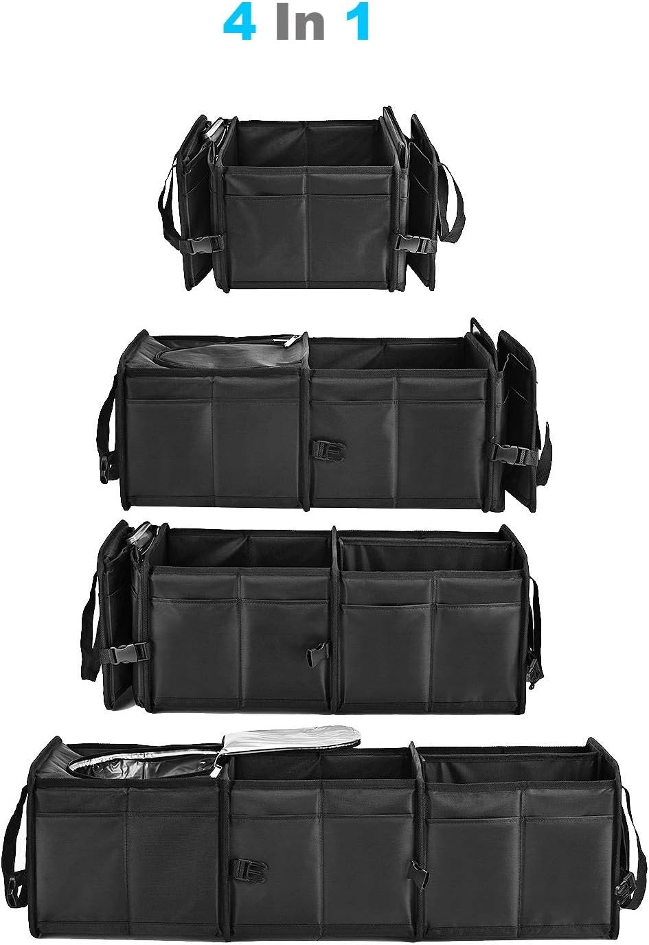 HAOKAY Durable Car Trunk Organizer with Premium insulation cooler bag,Sturdy Collapsible Trunk Storage Organizer, Multi Compartments with Reflective Strip
